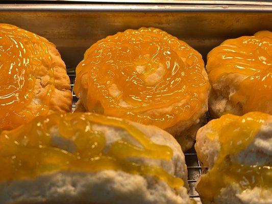 fresh oven baked biscuits topped with honey ! O so yummy..