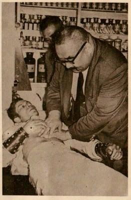 Dr. Fu-Kang Yu was the 1st person to use acupuncture anaesthesia. The patient is a flying trapeze artist with a fractured bone.