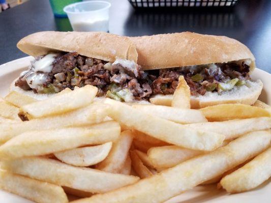 Philly cheesesteak and fries