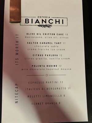 Dessert Menu