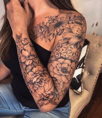 Full Flower Sleeve Tattoo Design