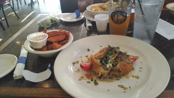 Stuffed chicken with sweet potato fries