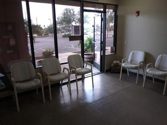 Newly renovated office suite. This is part of our main reception area looking at the entrance.