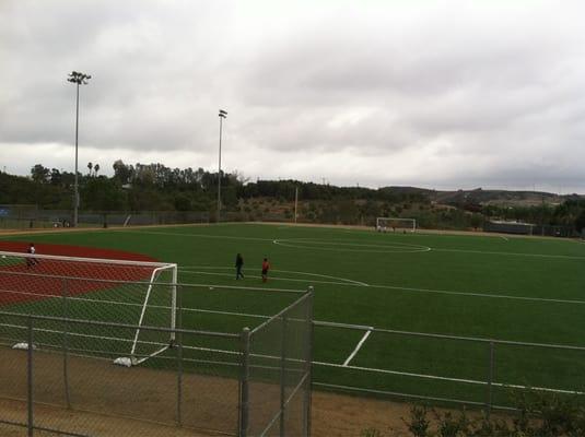 Full-size artificial turf soccer and softball field