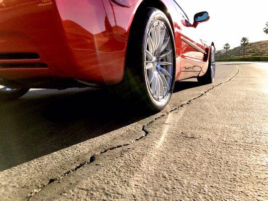 Rear of Corvette;  Dyno-Trans installed 410 gears (differential) & Trans-Go shift kit.