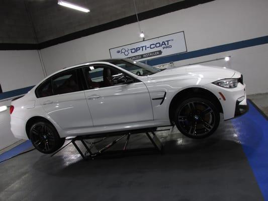 BMW M3 after install of Xpel Ultimate paint protection film on full front end, full roof, rocker panels and full doors (x4)