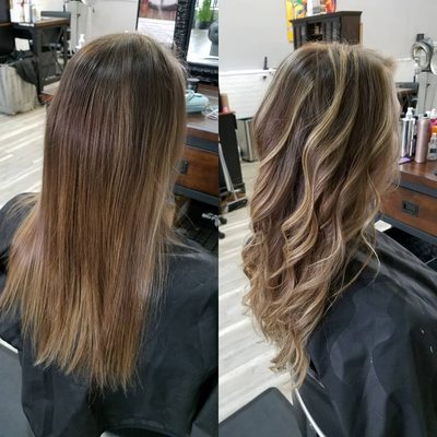 Balayage, lowlights, haircut and blowdry.