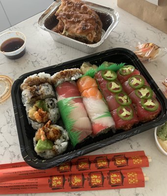 Scallion Pancake, Shrimp Tempura Roll, Rainbow Roll, and Crazy Tuna Roll.