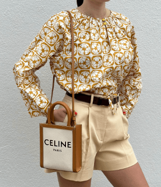 Celine Bag paired with this great top and shorts.