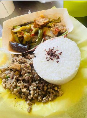 Rice mixed veggies (pinalbet) and sisig