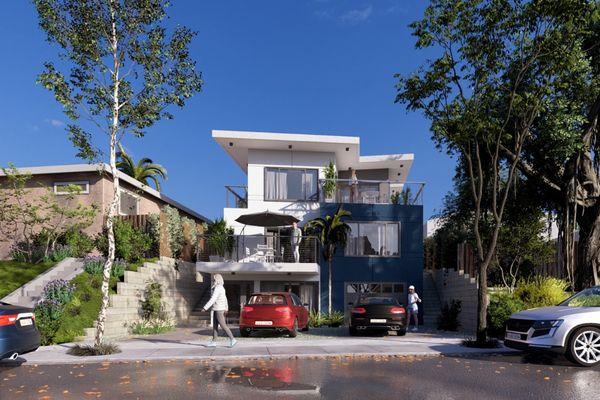 Happy to show one of our modern design houses in Ocean Beach. 3-story building with penthouse on top.