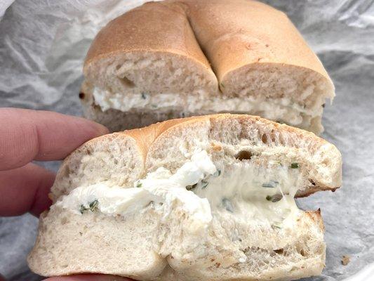 Plain bagel toasted with scallion cream cheese