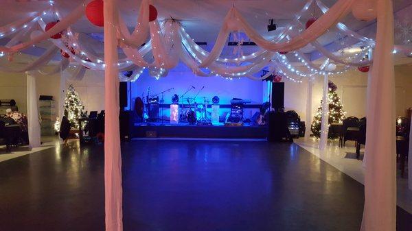 Main Hall decked out for a wedding. For more info on our Hall Rentals visit https://caryvfw7383.org/hallrental.php