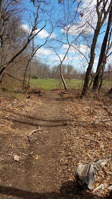 Trailhead isn't well marked, but here it is...you can see the parking area across the field in this picture.