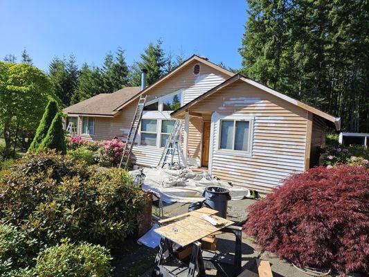 Before added window wrap and replaced siding weredamagedspot prime and new gutters