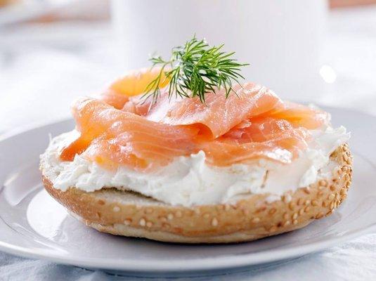 Cold Smoked Salmon on a bagel with Cream Cheese