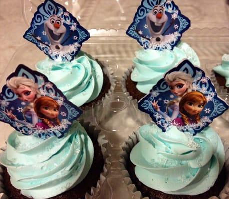 Gluten-free customized Frozen theme cupcakes. Call to order.