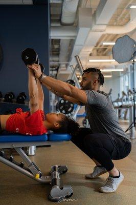 It's all about the details and attention. We are working on her movement and control during the chest press.