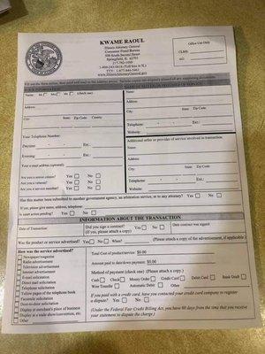 The Illinois Attorney General complaint form. If you've also been defrauded, please contact them! We can get you the necessary form!!