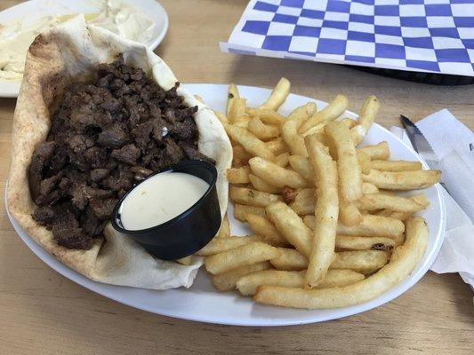 Beef shawarma and fries