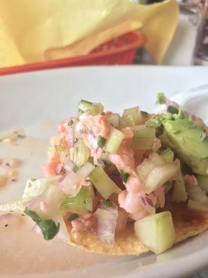 Mix ceviche tostada and asada taco. It was so good, I could have ordered it all over again.