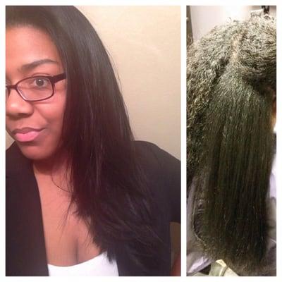 I have natural hair. Before and after my shampoo/ blowdry/ flat iron by Melanie! Love it!!!