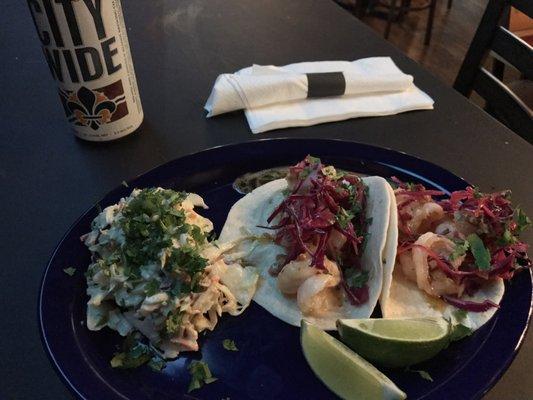 Shrimp in bacon tequila glaze & cilantro slaw