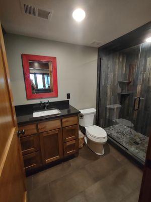 Bathroom from a basement remodel