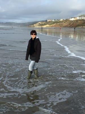 At the coast splashing around in my boots!