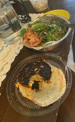 Burger and salad