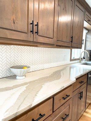 Quartz countertops polished.