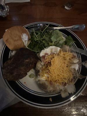 Steak night Filet (medium) w/ baked potatoes and salad