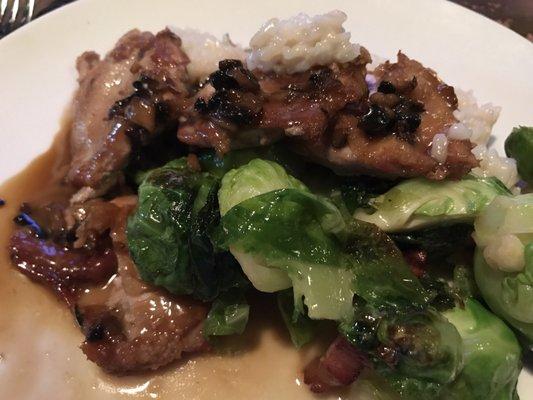 Quail breast. Yum. With risotto and Brussel Sprouts. Today's menu discovery was delicious!