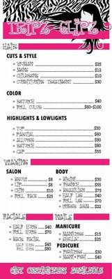 Hair stylist services sheet.