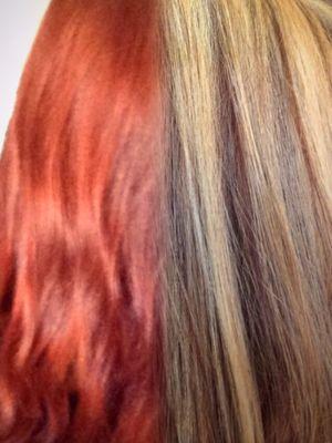 Red to blonde in one sitting.