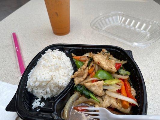 Spicy basil  pork on rice.