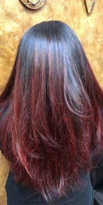 Ruby red hair coloring.