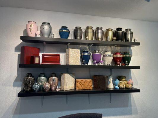 Wide variety of urns and keepsakes