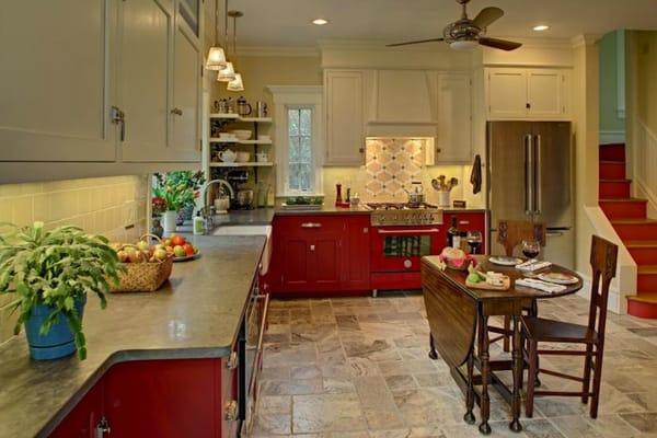 Red, white and "green" kitchen, Montclair, NJ