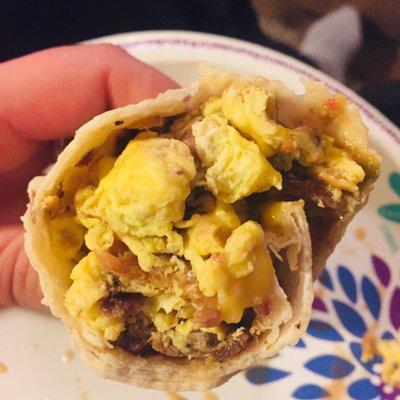 Bacon , egg and cheese burrito. Very goood!