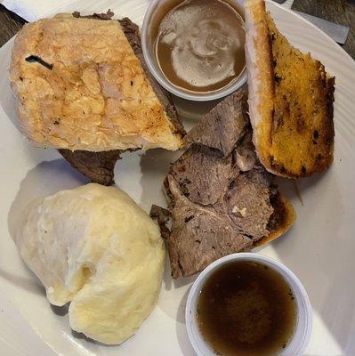 Beer's eye view of the pot roast sandwich.