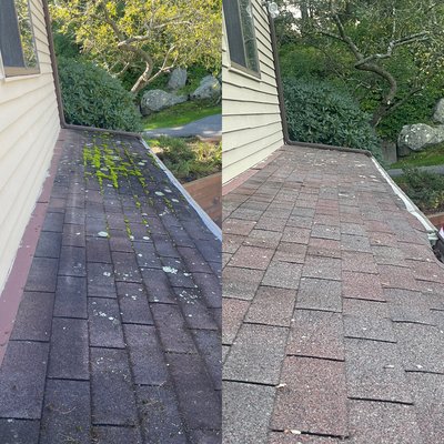 Roof washing. Before and after.