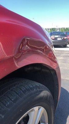 Damage to left fender