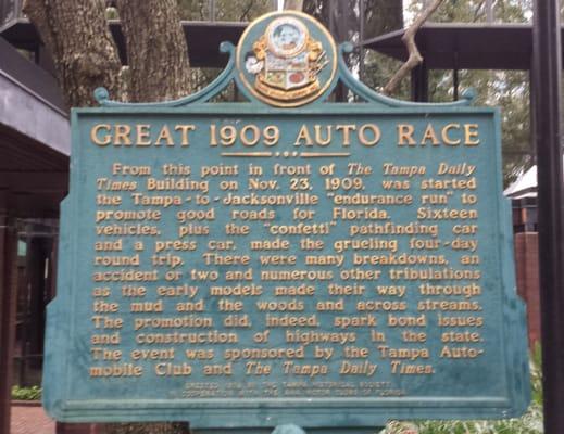 Great 1909 Auto Race Historical Marker in downtown Tampa