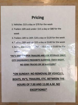 Trailer Parking Rates