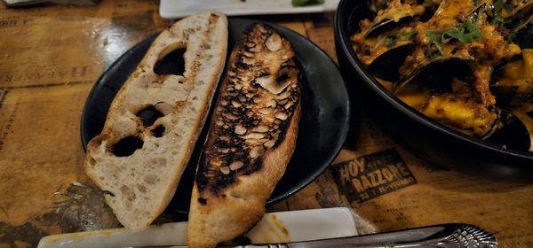 Sour dough bread to dip in mussels sauce