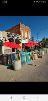 Picture of outside front of establishment, with newly renovated patio