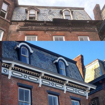 Cornice Restoration: Before / After. Newburgh, 2015.