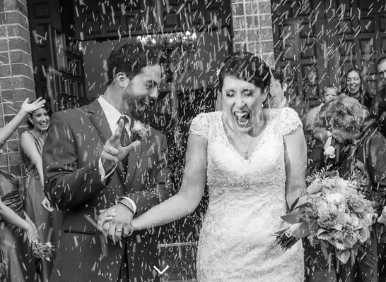 Rice Bride and groom exit New Jersey Church