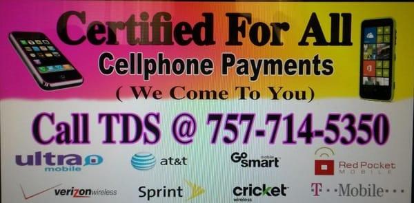 We Accept All Cellphone Payments and Do Activations for All Cellphone Companies while you Shop.